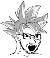 angry anime dragon_ball dragon_ball_super glasses hair open_mouth son_goku soyjak stubble ultra_instinct variant:soyak // 954x1122 // 107.0KB