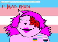 animal bigot bigotry cat cat_ear fuck_you_jimbo genderfluid jimbo_(namefag) lipstick long_hair meta:namefags namefags pinkstew_(user) pride_flag pride_pin purple_hair red_text subvariant:massjak subvariant:massmeowjak transgender_flag variant:gapejak // 861x625 // 70.6KB