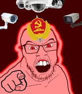angry building camera china communism communist_party_of_china glasses glowing hammer_and_sickle hand mustache open_mouth pointing pointing_at_viewer red red_skin soyjak stubble trend:glowie variant:feraljak // 990x1134 // 524.8KB