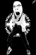 animated celtic_cross dance flag full_body gangnam_style glasses irl open_mouth push_pin soyjak sticky stormfront stubble variant:cobson white_supremacist // 300x460 // 322.4KB