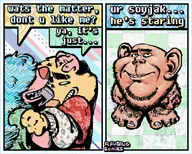 animal anthro bald beard comic dialogue ear english_text eyebrows foot furry hairy hand licking meta:not_oc no_glasses rawdawg_comics rawdawgcomics smile speech_bubble stubble teeth teeth_showing text variant:impish_soyak_ears white_skin // 1063x850 // 603.2KB