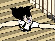 bloodshot_eyes blush bungee clothes crying drawn_background hair mari_(omori) omori open_mouth soyjak stairs tongue variant:bernd variant:gapejak video_game // 1280x960 // 118.3KB