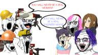angry anime arm bloodshot_eyes clothes crazed crying engineer_(tf2) flag glasses hair hand hat helmet judaism kippah large_nose makeup multiple_soyjaks open_mouth pink_hair purple_hair soyjak speech_bubble stretched_mouth stubble subvariant:crazed_troonjak subvariant:soyak_(crazed) team_fortress_2 text tongue tranny valve variant:et variant:gapejak variant:soyak video_game yui_hirasawa // 1920x1080 // 1.8MB