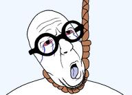 ack bald beard big_glasses bloodshot_eyes crying dead double_chin glasses hanging lips no_eyebrows open_mouth red_sclera rope round_glasses soyjak stubble suicide template tongue transparent_background variant:slatejak // 1250x900 // 91.4KB