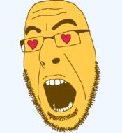 emoticon glasses heart love no_eyes open_mouth series:soymoji soyjak stubble variant:cobson yellow yellow_skin // 721x789 // 35.2KB