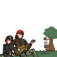 black_hair buhanka_chan char:kenneth_del_duca char:varvara_(nul1um) closed_eyes copy:mariverse green_eyes guitar hanging international_legion long_hair map_(pedophile) pedophile red_hair short_hair tranny transgender_flag ukrainian_flag ukrainian_insurgent_army variant:bernd // 1500x1500 // 754.5KB