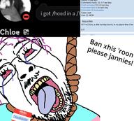 ack background beard dead discord flag:transgender_pride_flag glasses open_mouth purple_hair rope soybooru tranny troon variant:bernd // 654x588 // 141.8KB