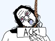 ack bloodshot_eyes clothes crying glasses hair hand hanging holding_object holding_paper long_hair nigger_lips noose open_mouth paper redraw rope rotten_teeth soyjak stubble suicide template text tongue variant:skajyosjak white_shirt white_skin // 800x600 // 18.3KB