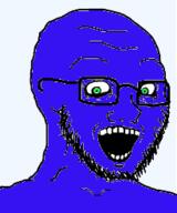 argyria blue_skin crazed glasses green_eyes looking_at_you meta:low_resolution open_mouth soyjak stubble subvariant:soyak_(crazed) transparent_background variant:soyak // 205x246 // 15.6KB