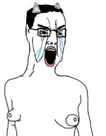 arm bloodshot_eyes breasts cat_ear crying glasses hair makeup open_mouth soyjak tranny variant:chudjak // 535x685 // 53.6KB