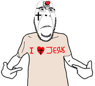 arm biting_lip christianity clothes cross distorted frown glasses hair hand heart i_heart i_love jesus pointing soyjak stubble subvariant:hornyson tattoo teeth text variant:cobson variant:shirtjak // 618x559 // 92.7KB