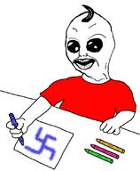 arm baby clothes crayon drawing hair hand holding_object lips nazism oh_my_god_she_is_so_attractive paper smile soyjak subvariant:charlie swastika tshirt variant:chudjak // 695x843 // 76.2KB