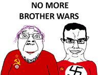 2soyjaks badge closed_mouth clothes communism ear flag glasses hair hammer_and_sickle mustache nazism purple_hair smile soyjak stubble subvariant:chudjak_front swastika text tranny variant:bernd variant:chudjak // 870x670 // 137.8KB