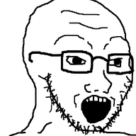 glasses hair open_mouth series:genre_defining soyjak stubble teeth template variant:soyak // 644x800 // 22.2KB