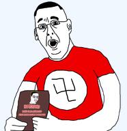 book chud eyebrows holding_object incel mass_shooter movie nazi_flag nazism open_mouth shirts surprised terrorist transparent_background variant:bookholder variant:chudjak // 752x775 // 96.8KB