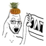arm brainlet glasses hand holding_object looking_at_you penis pineapple soyjak stubble variant:soyak // 401x402 // 90.7KB