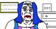 balding blue_hair clothes drawer hair hrt open_mouth reddit sleeveless_shirt soyjak stubble text tranny variant:unknown // 480x253 // 22.8KB