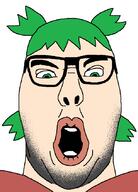 4chan anime clothes glasses green_eyes green_hair hair lips open_mouth soyjak stubble variant:benedict_cumberjak white_skin yotsoyba // 609x849 // 44.5KB