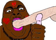 black_skin blowjob bwc glasses hand meta:pornographic_content nsfw penis queen_of_hearts soyjak stubble tattoo text thumbs_up variant:chugsjak // 1000x715 // 300.4KB