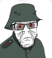 1918 20th_century army beard bloodshot_eyes buttons closed_mouth collar epaulettes eyebrows feldgrau germany glasses helmet high_res infantry kaiserreich military soldat soldier stahlhelm teeth uniform variant:feraljak white_background world_war_1 ww1 wwi // 1428x1584 // 554.0KB