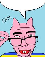 buck_teeth closed_mouth flag glasses hand pig pink_skin soyjak speech_bubble speech_bubble_empty stubble ukraine variant:sobot // 544x692 // 21.2KB