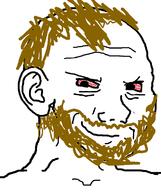 beard bloodshot_eyes coomer hair looking_at_you red_eyes series:coomers_&_gooners smile smug stubble subvariant:coomer variant:soyak yellow_hair // 632x756 // 22.4KB