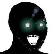 animated bald black_skin glowing glowing_eyes inverted open_mouth rainbow soyjak stubble subvariant:soyak_(crazed) thougher variant:soyak white_background // 739x724 // 1.9MB