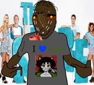 aboriginal arm australia black_skin closed_eyes closed_mouth clothes flag flag:Australian_Aboriginal gasoline grey_shirt hair hand heart homestuck huffing i_heart jerrycan nepeta_leijon pointing smell smile soyjak stubble subvariant:wholesome_soyjak text troll_(homestuck) variant:gapejak variant:shirtjak // 618x559 // 352.3KB