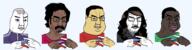 5soyjaks adidas angry asian black_skin bloodshot_eyes brown_skin closed_mouth clothes country fat flag glasses hair indian large_nose long_hair mustache russia russo_ukrainian_war small_eyes soyjak stubble variant:chudjak yellow_hair yellow_skin z_(russian_symbol) // 2385x618 // 504.0KB