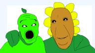 2soyjaks closed_mouth leaves no_more_brother_wars open_mouth peashooter plants_vs_zombies soyjak sunflower sunflower_head teeth variant:cobson variant:feraljak video_game // 3840x2160 // 842.0KB