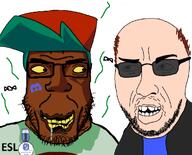 2soyjaks are_you_soying_what_im_soying badge bald balding beard blue_hair blue_shirt brown_hair brown_skin buck_teeth chance_wilkins cyrax cyraxx drool flag fnf fnf_pedo friday_night_funkin' glasses goatee goblin jacket lips lolcow looking_at_each_other map_(pedophile) mustache open_mouth pedophile red_hat red_shirt series:esl_pedo_league smile smug soyjak stink_lines stubble subvariant:chudplier sunglasses teeth thick_eyebrows variant:chudjak variant:gobson variant:markiplier_soyjak white_skin yellow_eyes yellow_sclera yellow_teeth // 989x800 // 349.1KB