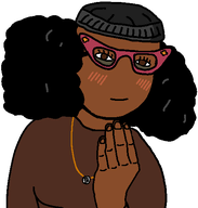 beanie black_lives_matter blush brown_skin closed_mouth clothes curly_hair emerald's_goonfuel eyebags female glasses hair hat necklace nigger series:fusionjaks subvariant:soyniqua variant:nulljak variant:soytan // 480x504 // 8.2KB