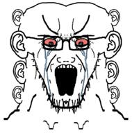 animated barneyfag bloodshot_eyes boneless_(mlp) crying curtain ear glasses mirrored multiple_ears open_mouth soyjak stretched_mouth stubble variant:soyak // 988x1000 // 471.3KB