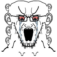 animated barneyfag bloodshot_eyes boneless_(mlp) crying curtain ear glasses mirrored multiple_ears open_mouth soyjak stretched_mouth stubble variant:soyak // 988x1000 // 471.3KB