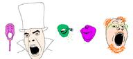5soyjaks clothes floating floating_head green_glasses green_skin hat necklace numberjacks open_mouth pink_skin red_hair soyjak stubble the_numbertaker the_problem_blob the_puzzler the_shape_japer the_spooky_spoon variant:cobson variant:feraljak variant:gapejak variant:impish variant:markiplier_soyjak white_background white_skin // 2750x1227 // 105.8KB