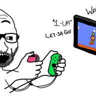 animated glasses hand holding_object joycon mario nintendo nintendo_switch open_mouth pixel_art stubble subvariant:wewjak text variant:soyak video_game // 680x315 // 138.3KB