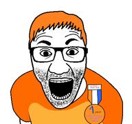 Zach clothes glasses hair open_mouth orange_hair soyjak soyzellig_party stubble tshirt variant:el_perro_rabioso zarty // 427x400 // 21.9KB