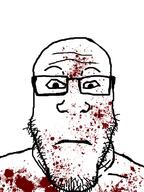 blood blood_splatter closed_mouth glasses looking_at_you neutral soyjak stubble subvariant:neutralplier variant:markiplier_soyjak white_background // 600x800 // 214.5KB