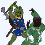 african_union amphibian armor dark_skin european_union flag:african_union flag:european_union frog nas:pepe pepe_the_frog sword // 4096x4096 // 5.3MB