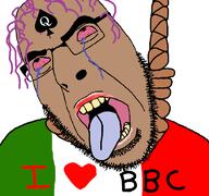 bbc bloodshot_eyes brown_skin dead glasses hair hanging i_love italy lipstick op_is_a_mindbroken_pajeet_retard_who_is_obsessed_with_itaryans open_mouth purple_hair queen_of_spades rope soyjak stubble suicide tattoo text tongue variant:cobson yellow_teeth // 768x719 // 61.9KB