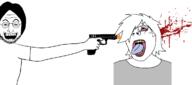 blood bloodshot_eyes clothes eyebrows female firearm glasses gun gunshot hair holding_gun holding_object holding_pistol john_lennon laughing multiple_soyjaks nose open_mouth pistol soyjak stubble subvariant:terryjak tear total_terryjak_death variant:gapejak variant:lennonjak // 2332x1030 // 88.7KB