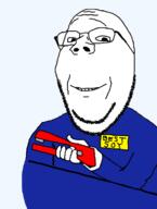 arm best_buy best_soy closed_mouth glasses grin hand smile soyjak stapler stubble subvariant:wholesome_soyjak text variant:gapejak // 533x708 // 35.1KB