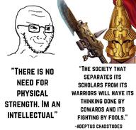 adeptus_custodes glasses helmet imperium_of_man meme muscles polearm quote smug spear text variant:soyak warhammer weapon // 1200x1145 // 169.9KB