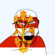 angry british england flag flag:westmorland glasses hair looking_at_you mustache open_mouth soyjak stubble teeth united_kingdom variant:feraljak westmorland // 1500x1500 // 387.9KB