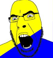 angry flag glasses libertarian minarchism open_mouth soyjak stubble variant:cobson // 943x1032 // 239.8KB
