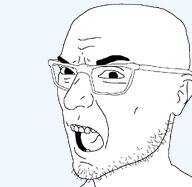 angry beard forehead_lines forehead_wrinkles glasses mouth nuvariant open_mouth soyboy soyjak variant:romanjak // 1000x973 // 24.3KB