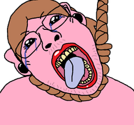 ack black_eyes bloodshot_eyes brown_hair crying drawn_beard drawn_moustache ear earring female hair hanging noose open_mouth pink_skin pooner red_lips rope rotten_teeth subvariant:bridget suicide tongue variant:bernd variant:gapejak // 768x719 // 25.3KB