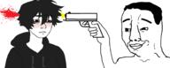 arm blood clothes gun hair hand happy hoodie murder smile smirk smug soyjak twink twinkjak variant:chudjak // 1706x688 // 4.5MB