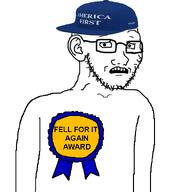 america_first award clothes fell_for_it_again_award hat maga nick_fuentes politics stubble subvariant:soyak_(concerned) variant:soyak // 600x600 // 61.3KB