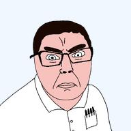 angry avgn brown_hair button buttoned_shirt closed_mouth clothes fusion glasses hair james_rolfe lips pen pocket soyjak subvariant:feralchud transparent_background variant:chudjak variant:feraljak white_shirt white_skin // 1500x1500 // 119.6KB